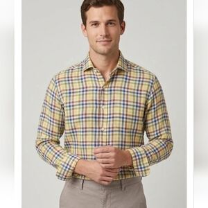 J. McLaughlin Plaid Linen Men's Shirt - Size Medium - Colorful Madras Style